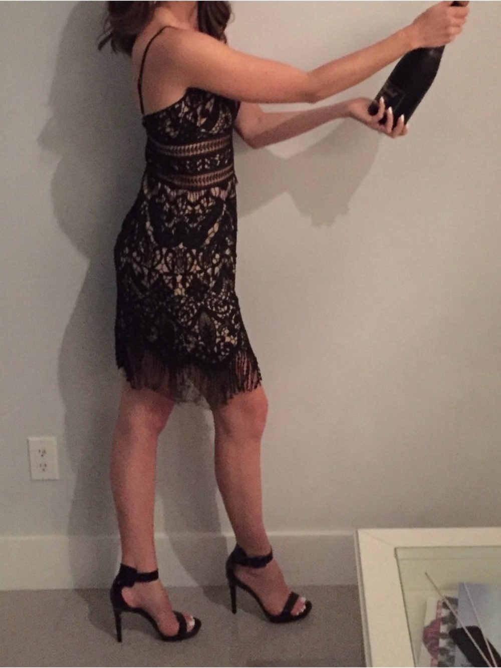 SAYLOR Black Lace Fringe Mini Dress